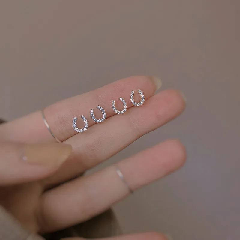 موضة جديدة 925 الفضة إبرة حدوة الحصان الزركون وأقراط للنساء الإناث الفتيات لطيف أقراط مجوهرات اكسسوارات هدايا