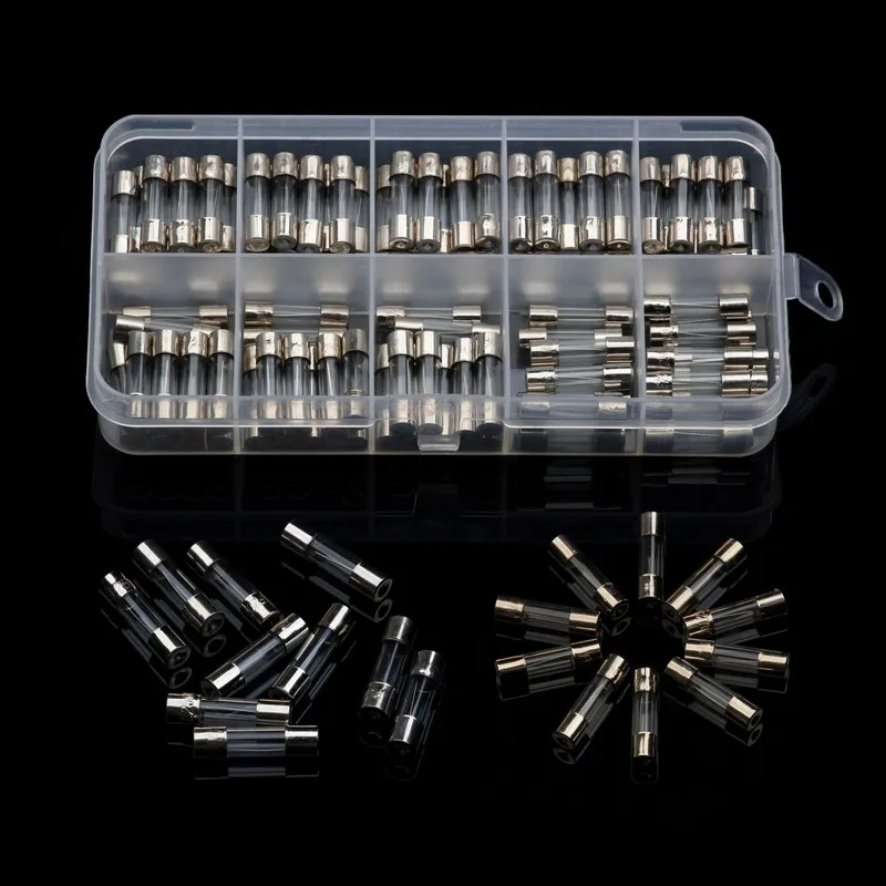 100PCS 5x20mm Quick Blow Glass Tube Fuses 250V 0.2A 0.5A 1A 2A 3A 5A 8A 10A 15A 20A Assorted Kits Fast-blow Glass Fuses Sets