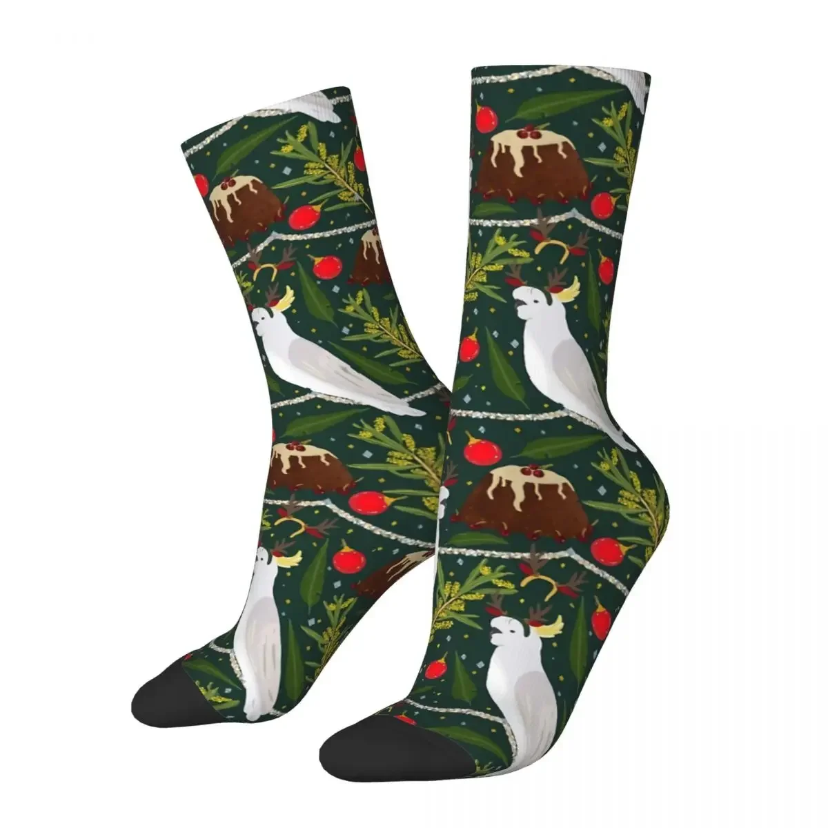 

Happy Men's Socks Christmas Sulfur Crested Cockatoo Parrot Vintage Harajuku Hip Hop Casual Crew Crazy Sock Gift Pattern Printed