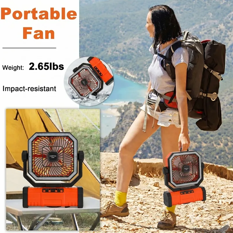 

Portable Camping Fan with LED Lantern 20000mAh Rechargeable Battery Operated Fan with Hanging Hook for Outdoor Travel Camping