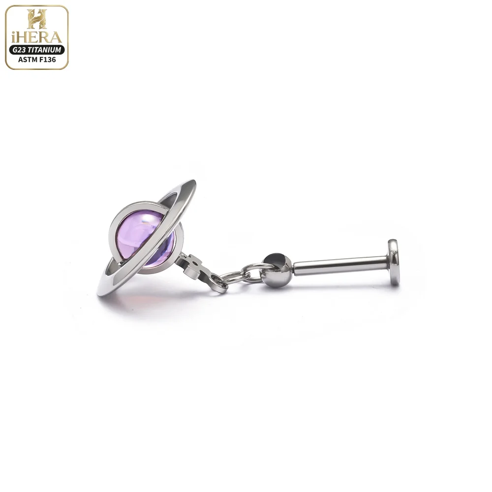 ASTM F136 Titan Piercing Segmentring mit Scharnier und Saturn-Anhänger, Septumring, Daith Clicker, Ohrknorpel-Ohrring, Lippen- und Nasenstecker – Detail 9