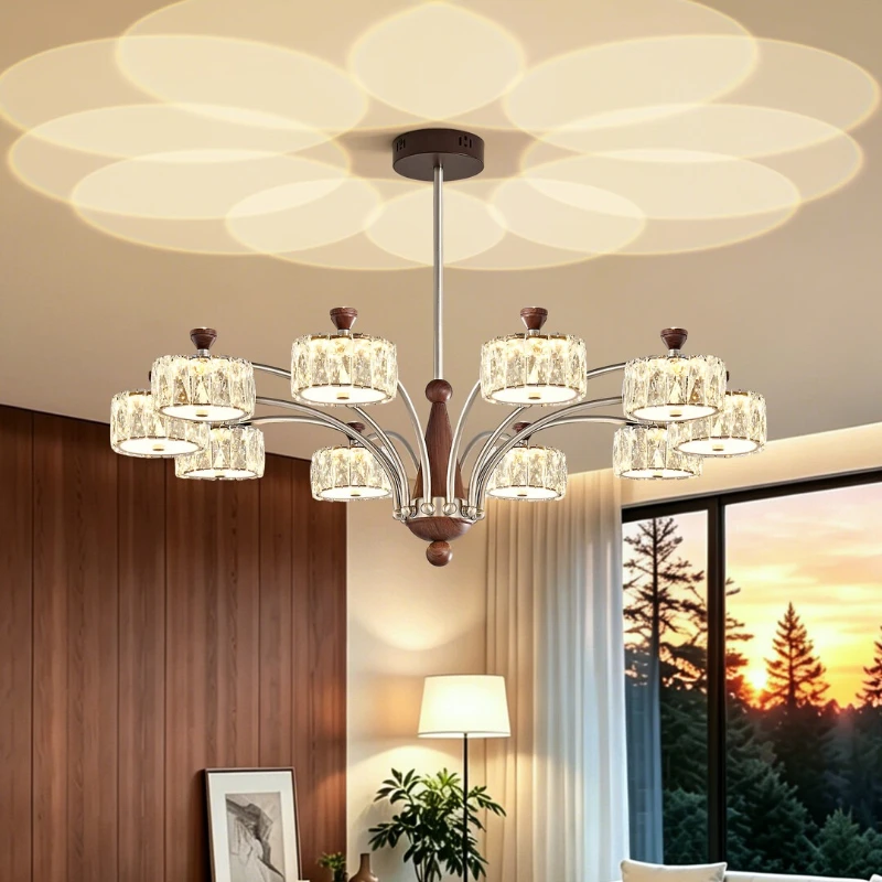Living room chandelier, French medieval style crystal hall multi-head chandelier atmosphere full spectrum eye protection lamp