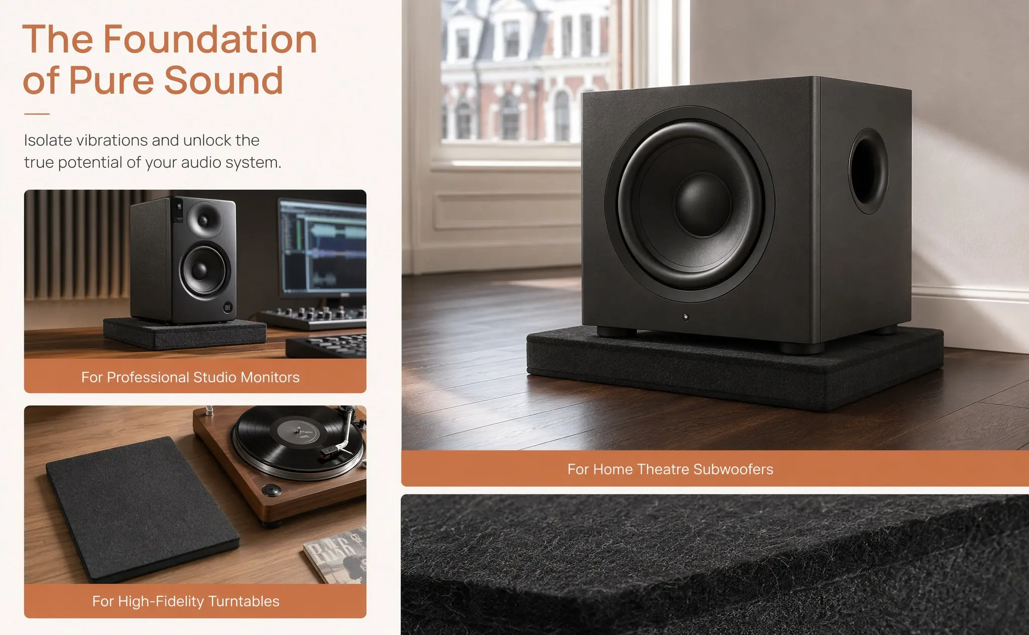 Subwoofer Isolation Pad 40x30cm Anti Vibration Sound Dampening Acoustic Platform Mat for Studio Speakers