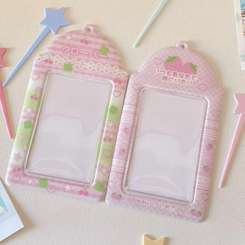 

Sweet Strawberry Photocard Case Four Leaf Clover Cherry 3 Inch Photo Card Holder Idol Photos Protective Cover Bag Keychain