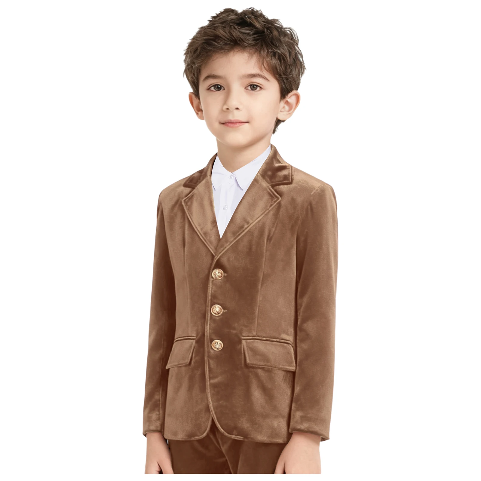 Kids Boys British Style Classic Velvet Blazer Gentleman Suits Jacket Notch Lapel Long Sleeve Suit Outerwear Birthday Party Coat