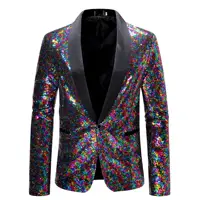 Multi Colors Men's Pearl Plate Suit Sequin Blazer Blue Silver Red Sparkly Glitter Jacket Wedding Party Stage Clothes for Men 4