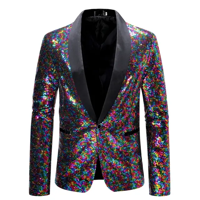 Multi Colors Men's Pearl Plate Suit Sequin Blazer Blue Silver Red Sparkly Glitter Jacket Wedding Party Stage Clothes for Men 4