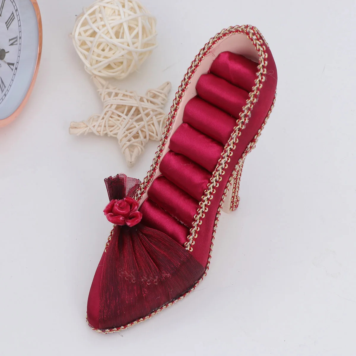 

Creative Jewelry Display Stand Earrings Rings Storage Durable Acrylic Organizer Rack High-Heeled Design Home Decor Wine Red