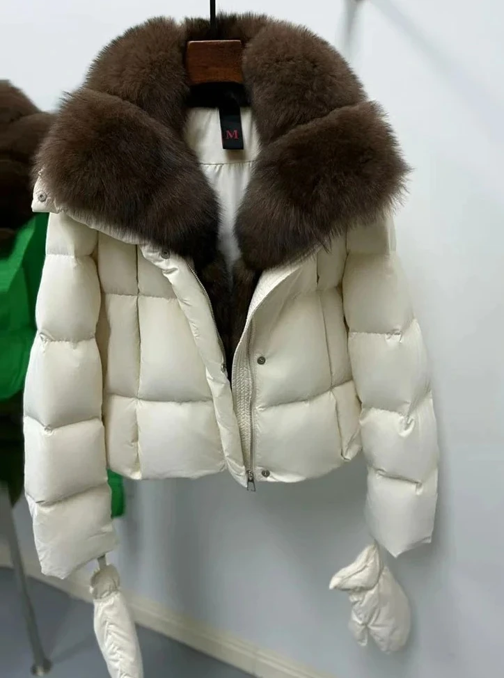 

Luxury Huge Natural Fox Fur Collar Down Jacket Goose Down Jacket Women Casual Warm Puffer Jacket Down Coat Parka Outwear