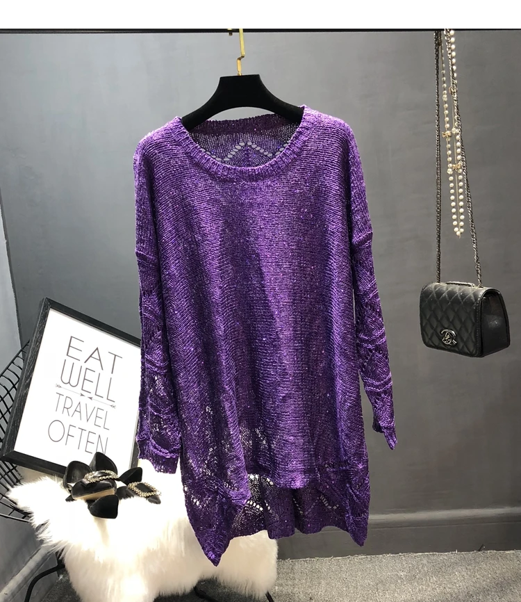 Winter Tops for Women 2023 Fall Winter  Dropshipping  Fall Sweaters for  Loose Sequins Glittering Knitted Dress Purple Sweater