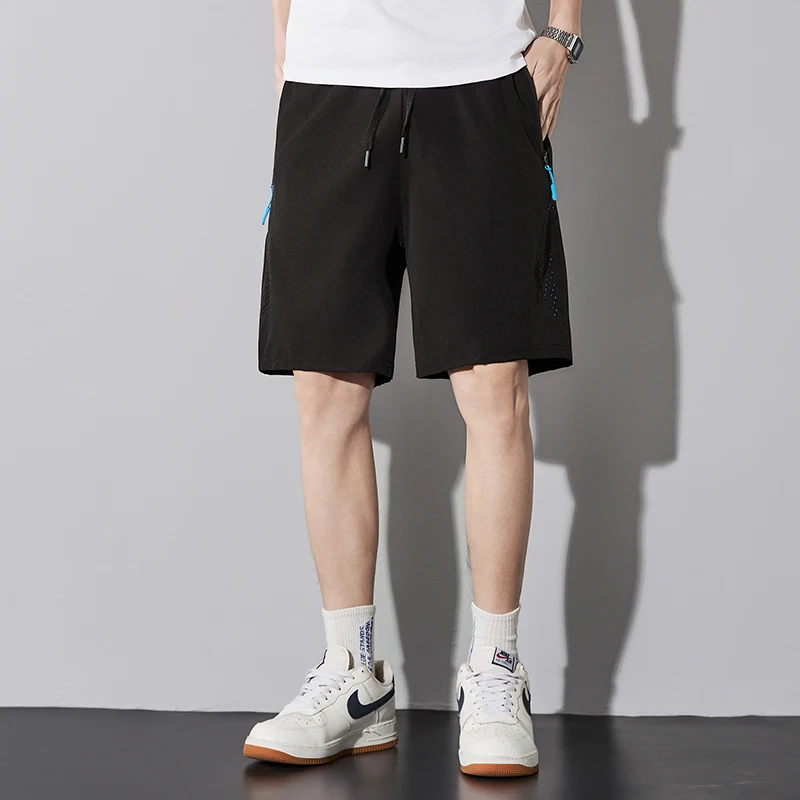 Men's Zipper Shorts Five-Quarter Length Fitness Running Beachwear Quick Dry Casual Pants Summer Breathable Cool Quick Drying 7XL