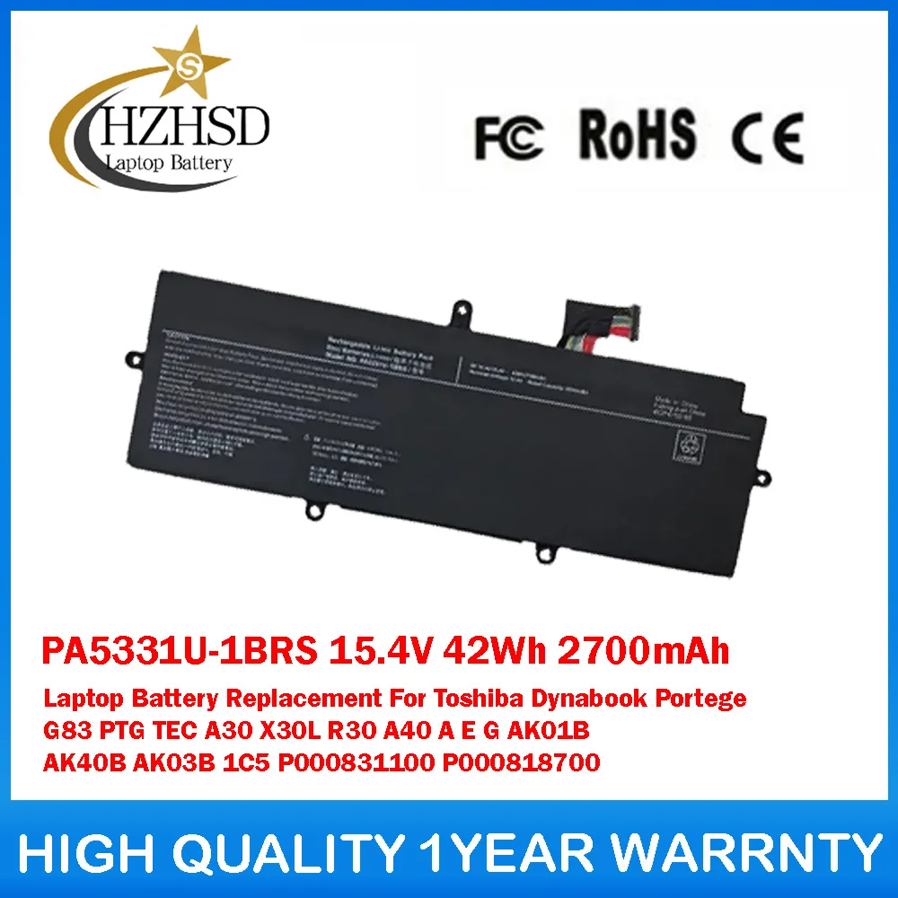 

PA5331U-1BRS 15.4V 42Wh 2700mAh Laptop Battery Replacement For Toshiba Dynabook Portege G83 PTG TEC A30 X30L R30 A40 A E G AK01B