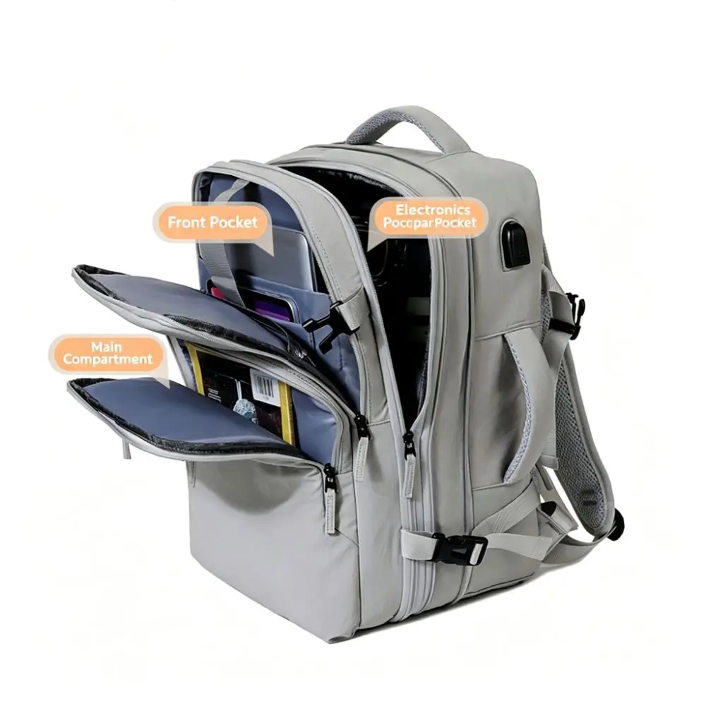 Waterproof Travel Backpack Multi-Pocket 180-Degree Opening Laptop Backpack Large Capacity Top Carry Handle Expandable Backpack