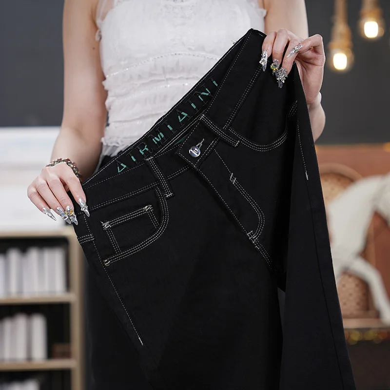 

Summer thin jeans men's pure black slim fit small foot elastic fashionable versatile trend casual pants