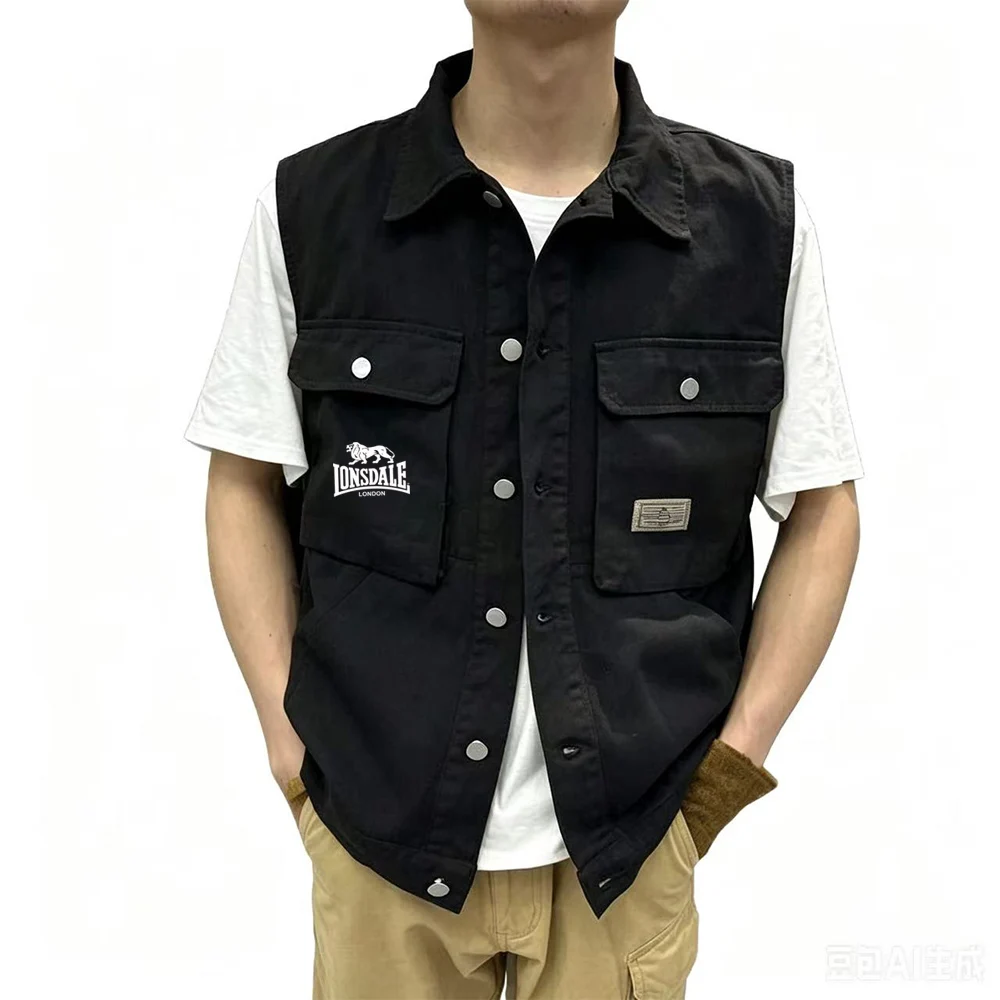 LONSDALE Retro workwear Cowboy Vest Men's Trendy Handsome Loose Outdoor Camshoulder Sleeveless Casual Tank Top Coat