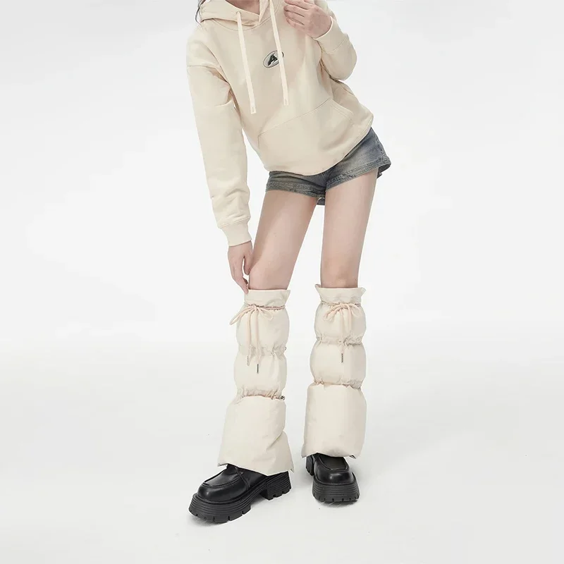 2025 Winter Women Warm Puffer Leg Warmers Drawstring Split Flared Boot Cuffs Knee Socks Insulated Padded Leg Sleeves