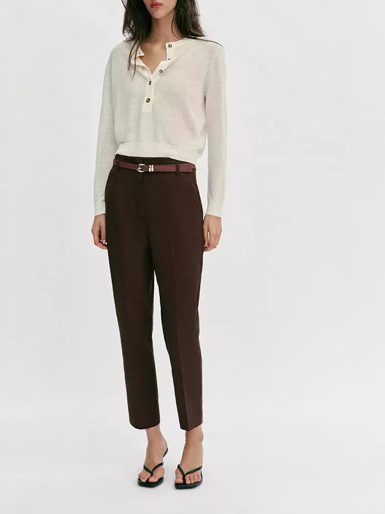 

Весна 2026: Новые женские повседневные брюки с высокой талией, длиной до щиколотки, с поясом, в китайском стиле