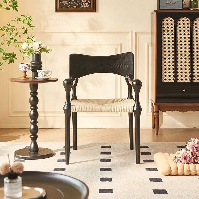 French Flower Cloth Soft Package Solid Wood Dining Chair Household Restaurant Dining Chair