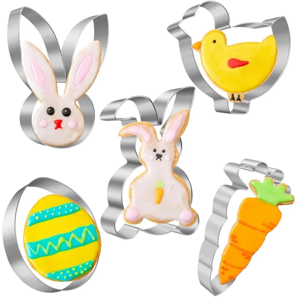 Premium Stainless Steel Cookie Cutters Set: Bunny Egg Chick Shapes Ideal for Easter Baking Pastry and Fondant Decorations