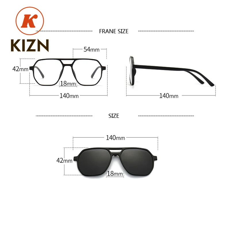 KIZN الرياضة إطار كبير الاستقطاب قصر النظر النظارات الشمسية 6 في 1 وصفة طبية مشبك مغناطيسي الرجال نظارات نسائية النظارات البصرية-0.5 إلى
