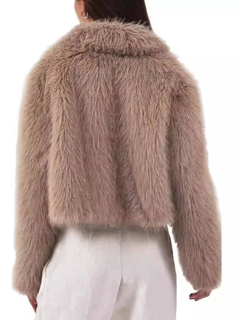 Vestes courtes en peluche à la mode pour femmes, manteau court à revers, manches longues, chaud, flou, hiver