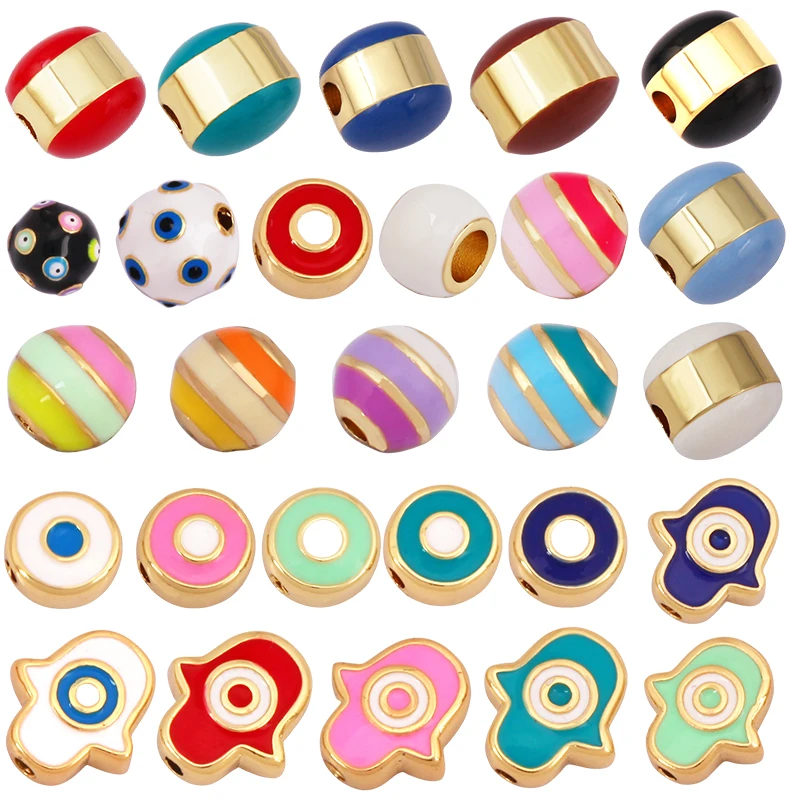 Colourful Enamel Eye Hand Spherical Geometry Bead,Trendy 18K Gold Plated DIY Bracelet Necklace Accessories Supplies K88