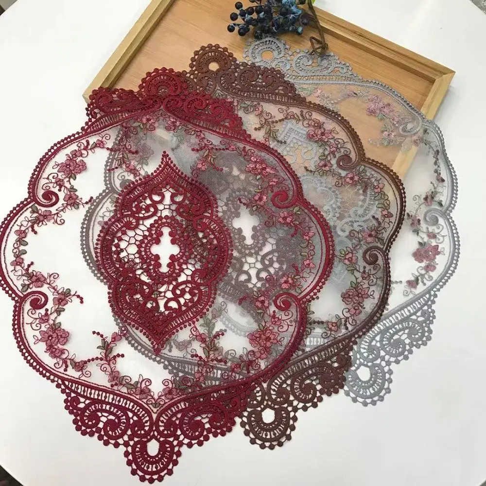 Oval Lace Embroidered Coaster European Style Anti-scald Insulation Dining Mat Photo Props Coffee Drink Pad for Home Decor