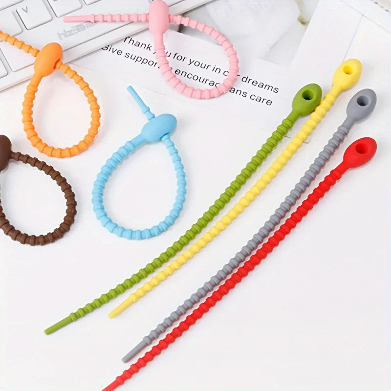 Silicone reusable cable organizer winding device, storage rack, wrapping wire management, zipper twist, multifunctional bag clip