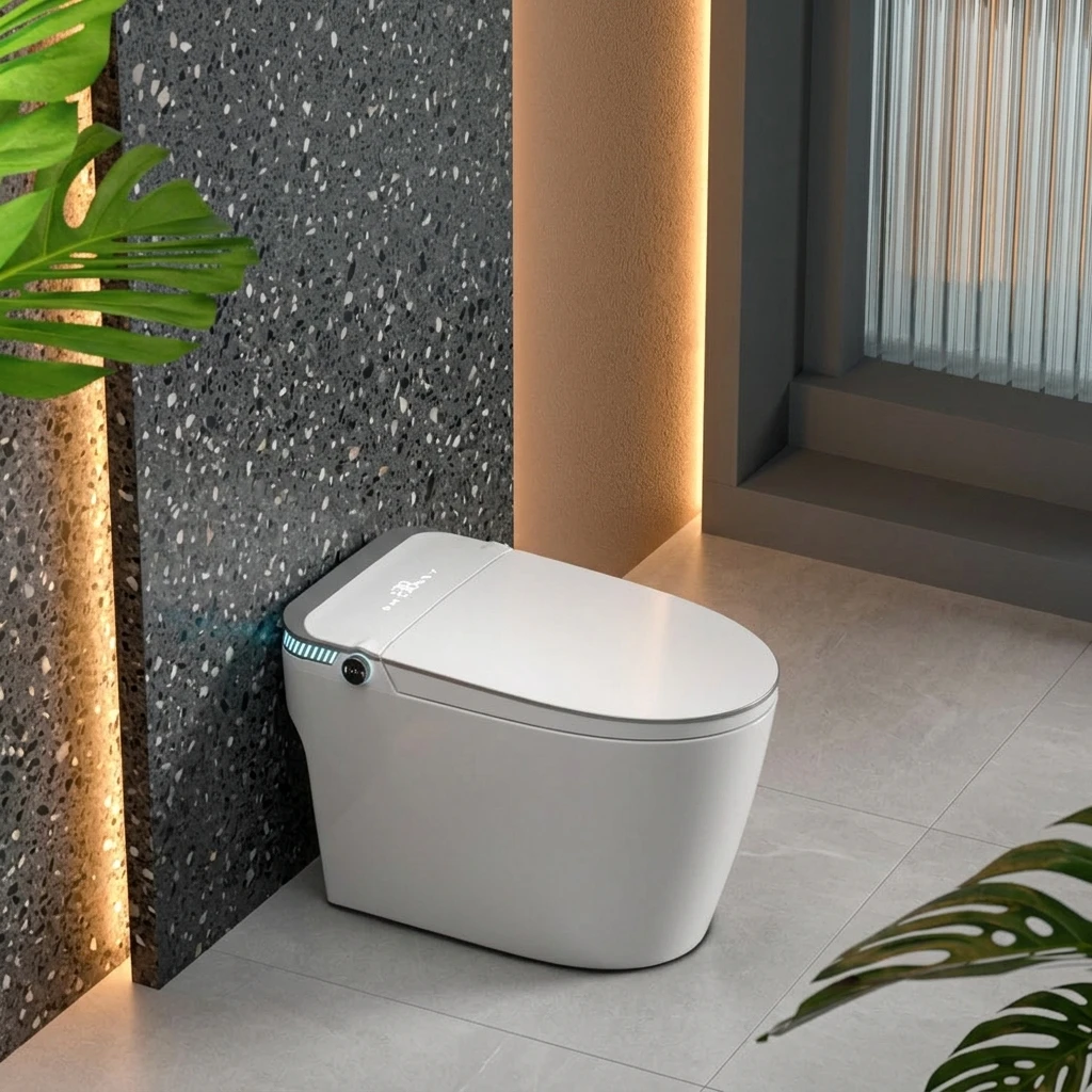 Durable Ceramic Automatic Water Closet Floor Standing Smart Toilet Equipped With Bidet For Modern Residential Bathroom Decor