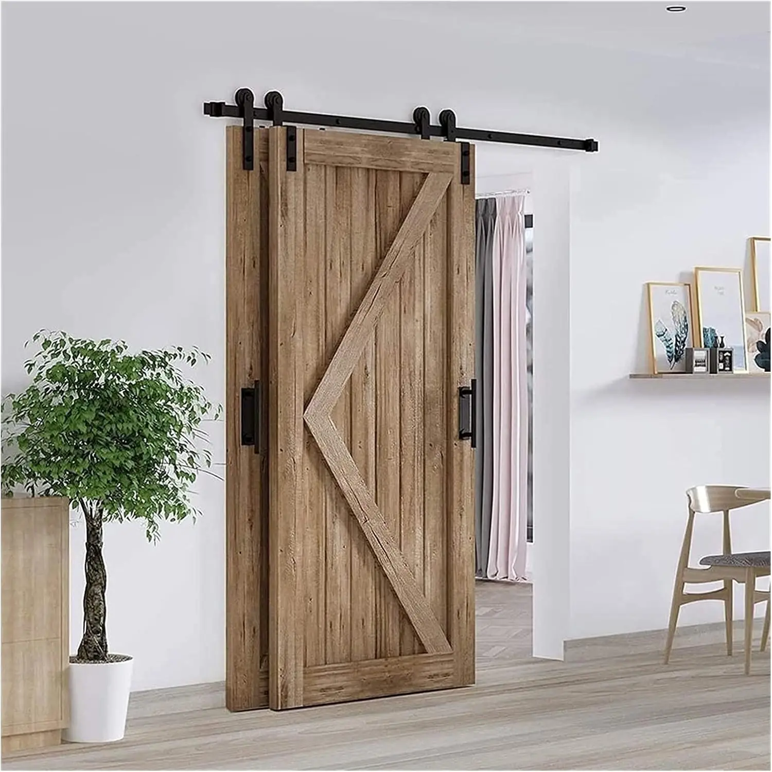 Sliding Barn Door Kit 5Ft-13Ft, Bypass Sliding Barn Door Hardware Kit, Heavy-Duty Sliding Monorail Silent Roller For Cabinet