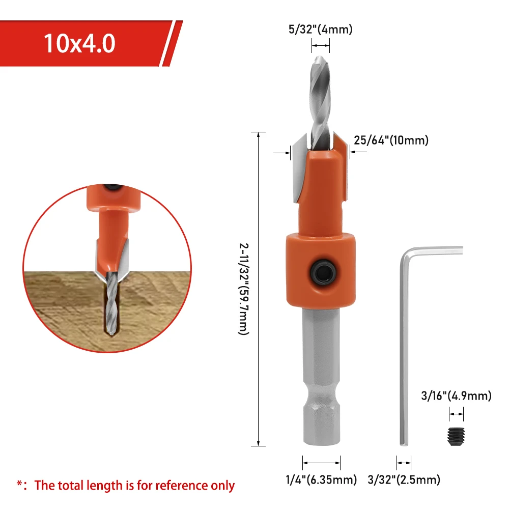AURWOF 1 Stück 8 mm und 10 mm Senkbohrer mit Sechskantschaft, Holzbearbeitungs-Fasenwerkzeug, 1/4 Zoll Sechskantantrieb für Holz, MDF, Weichholz, CH339D – Detail 17