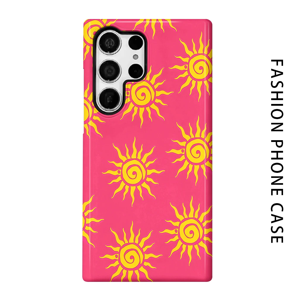 Pink Yellow Sun Print Phone Case for For Samsung Galaxy S26 S25 S24 S23 S20 FE A56 A36 Ultra Glossy HD Hard Cover Film Shell