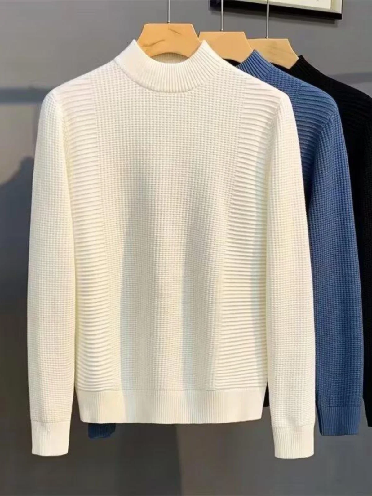 

Мужской свитер Slim Fit с высоким воротом, повседневный, универсальный, тонкий, с длинным рукавом, однотонный, базовый слой, вязаный полосатый джемпер, осень-зима