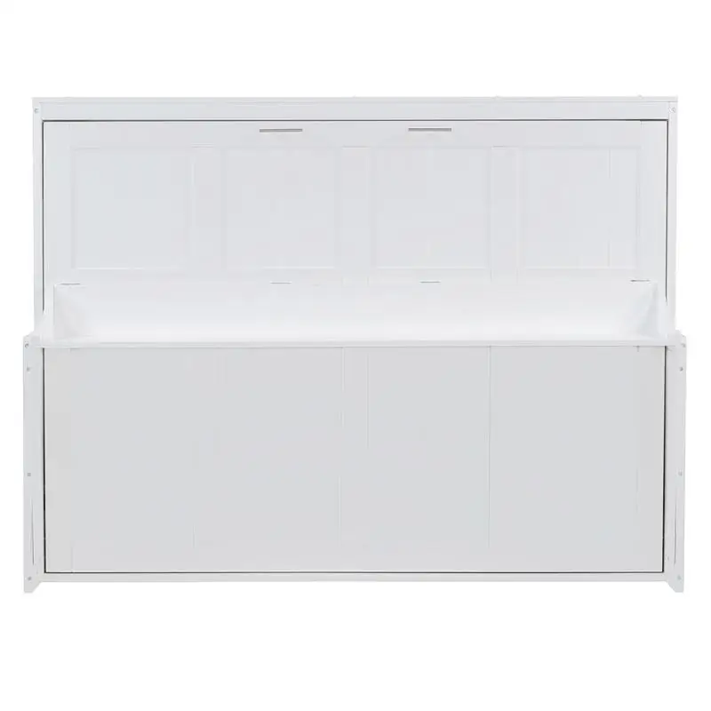 سرير كوين ميرفي بتصميم هيدروليكي للرفع والمكتب، لمسة نهائية بيضاء، موفرة للمساحة وأثاث أنيق للغرف الحديثة #3