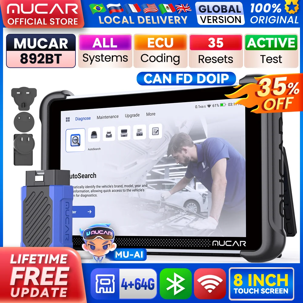 

MUCAR 892BT AI-Assisted Bi-Directional OBD2 Scanner Full System Diagnostic Tool ECU Coding 34 Services CANFD & DOIP Support