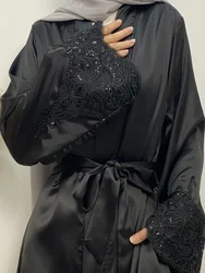 Bordado Abayas para Mulheres, Eid, Muçulmanos, Ramadã, Dubai, Árabe, Modesto, Longo Robe, Lace-up, Cardigan, Kaftan Marroquino, Ramadã