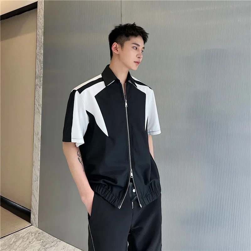 

Летняя мужская куртка 2023 с двойной молнией, цветными блоками, повседневная, универсальная, из смесового полиэстера, молодежная, модная.