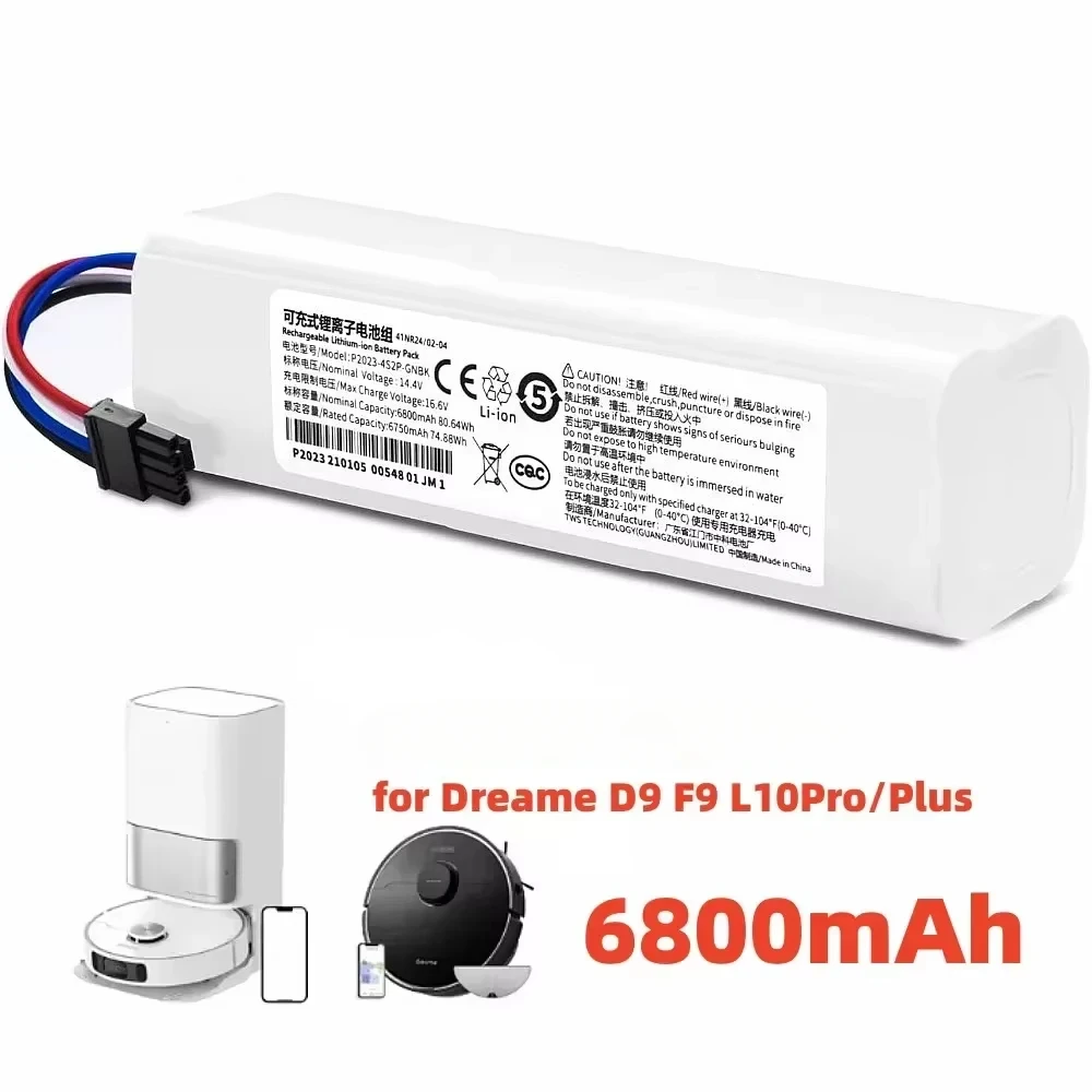 P2008-4S2P-MMBK Battery Replacement for Dreame D10s L10s D9 Pro D10 L10 D10 Plus D9 Max W10 Pro W10 Vacuum Cleaner 14.4V 6800mAh