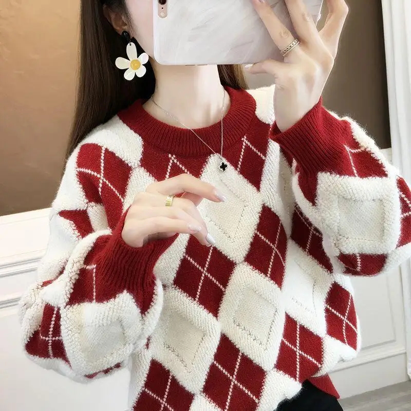 New Autumn Winter Women Fashion Versatile Christmas Sweater Casual Loose Western Style Lazy Medium Long Good Looking Knittedtops