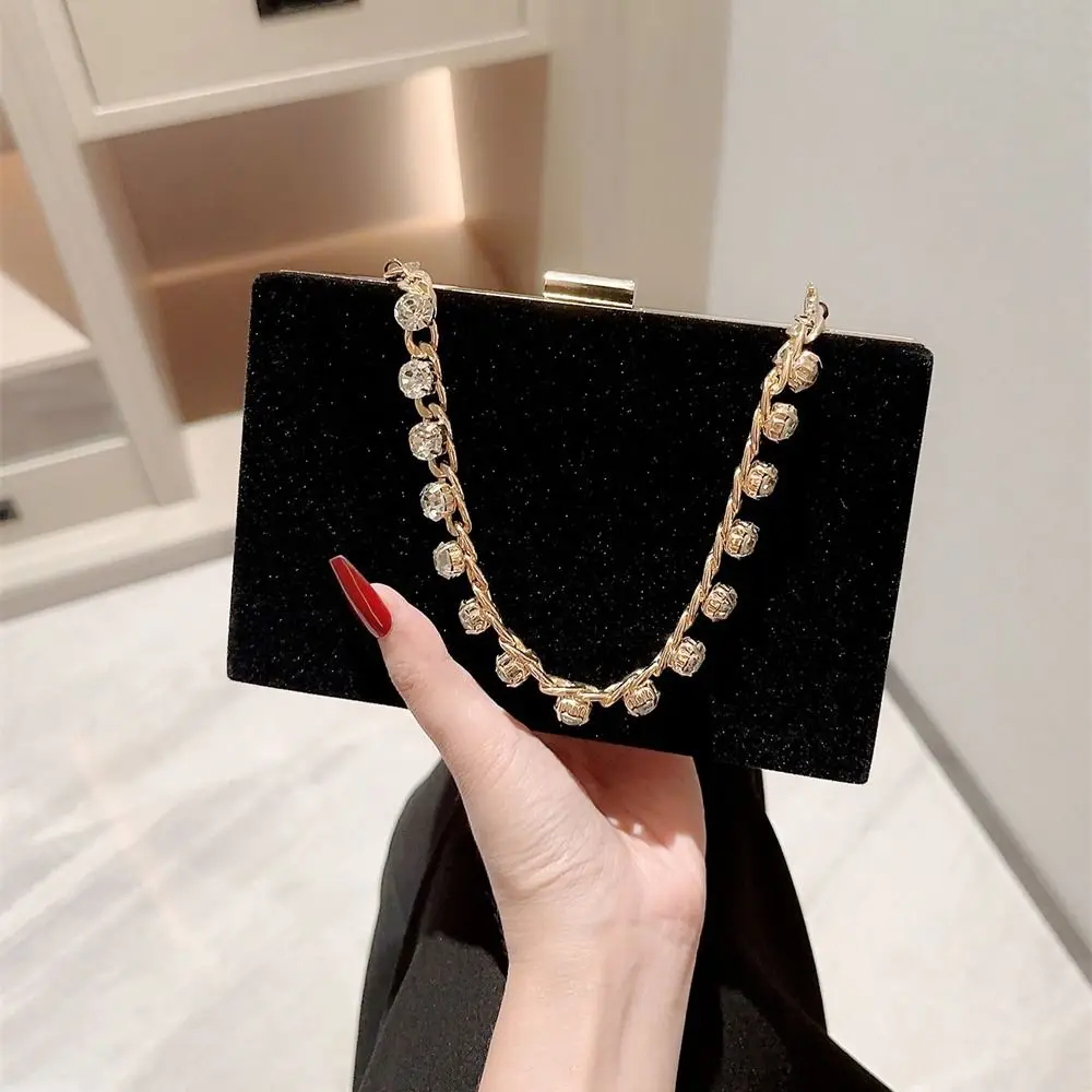 Black Velvet Evening Bag Luxury Chain French Vintage Banquet Clutch Shoulder Bags Women Female