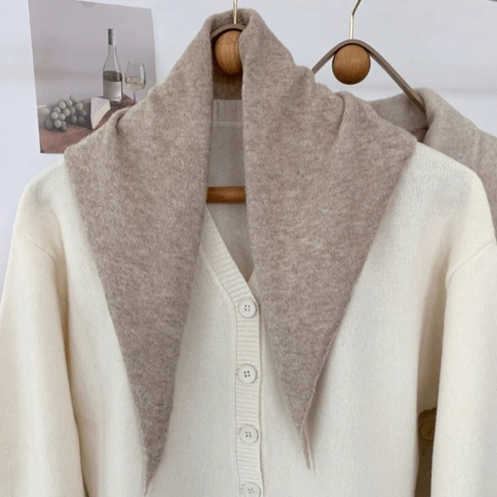 Fashion Solid Color Knitted Triangle Scarf Wool Windproof Cross Scarves Striped Shawl False Collar Girl