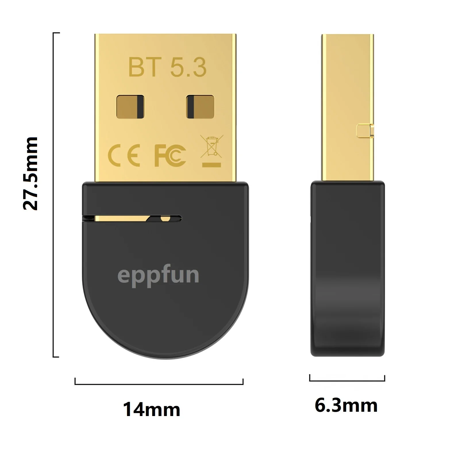 eppfun USB Bluetooth 5.3 AAC Adapter Wireless Dongle Transmitter for PC Windows 11 /10/ 8.1   For Mouse speaker keyboard