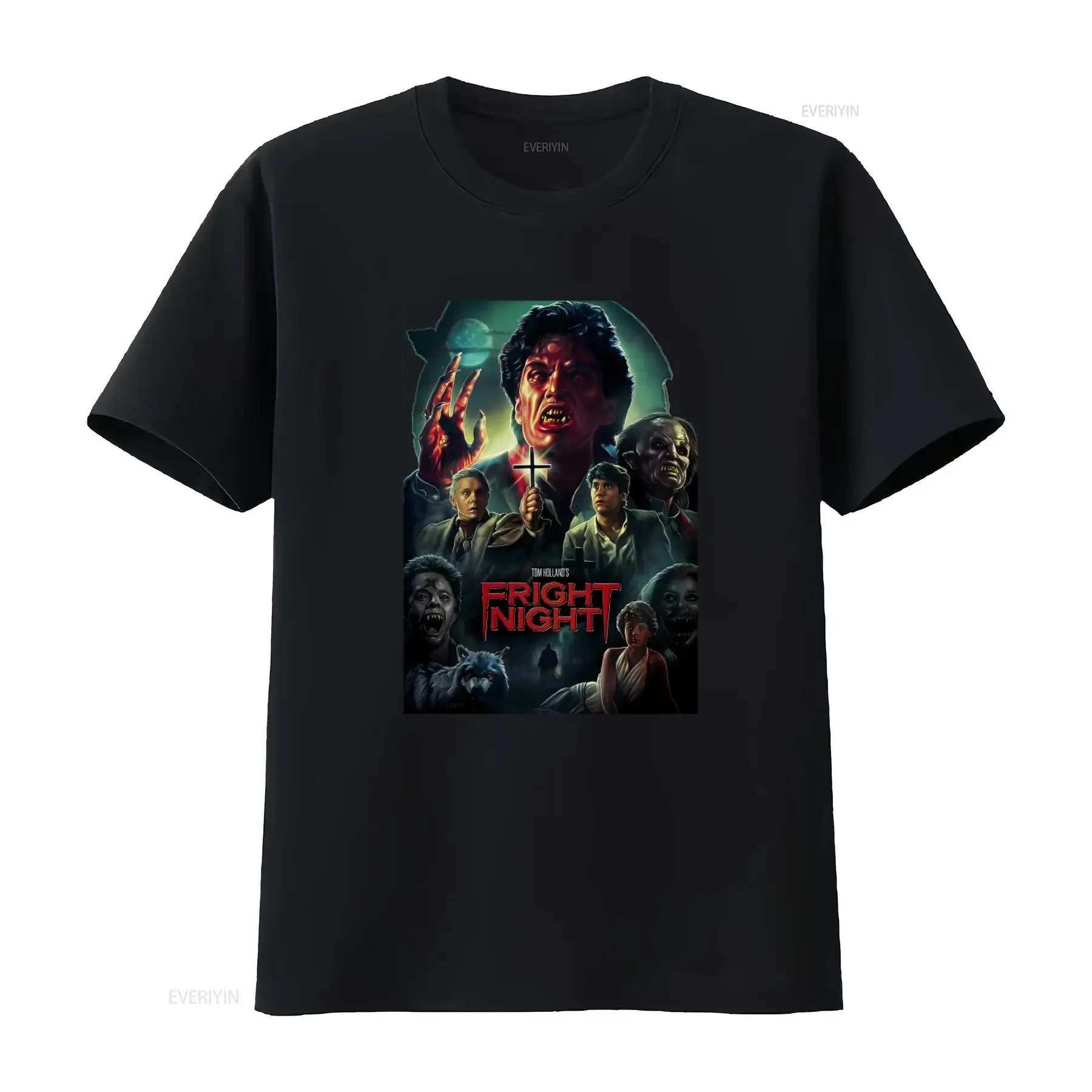 Fright Night 80s Horror Movie Poster T Shirt Scary Vampire Retro Design  vintage Washed Breathable homme streetwear Stylish