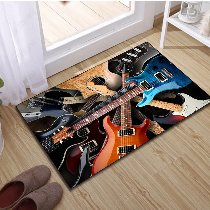 Electric Guitar Carpet Colorful Guitar Floor Mat Doormat Welcome Mat Living Room Carpet Rug For Bedroom Washable Home Dec