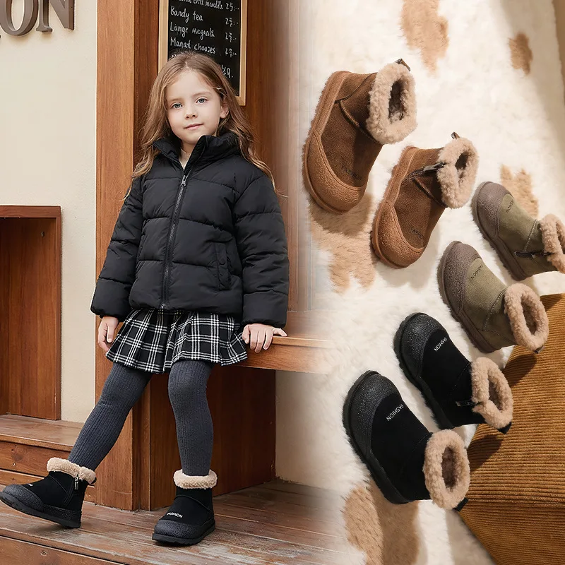 Soft Leather Children's Snow Boots for Baby Toddler Warm Fleece Lined Winter Outdoor Footwear Toddler Boots for Little Kids