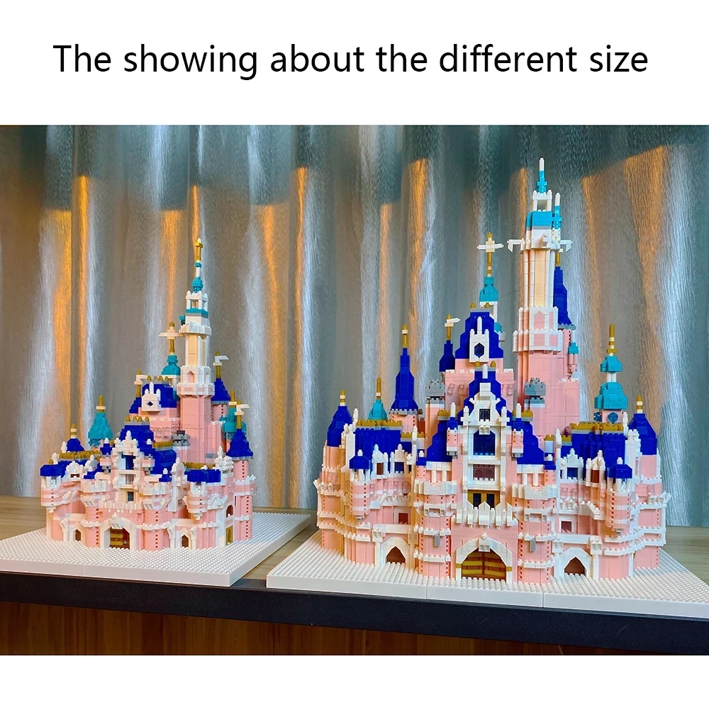 Presente rosa castelo modelo kits brinquedos microbloco blocos de construção para adultos princesa crianças castelos arquitetura conjunto tijolos