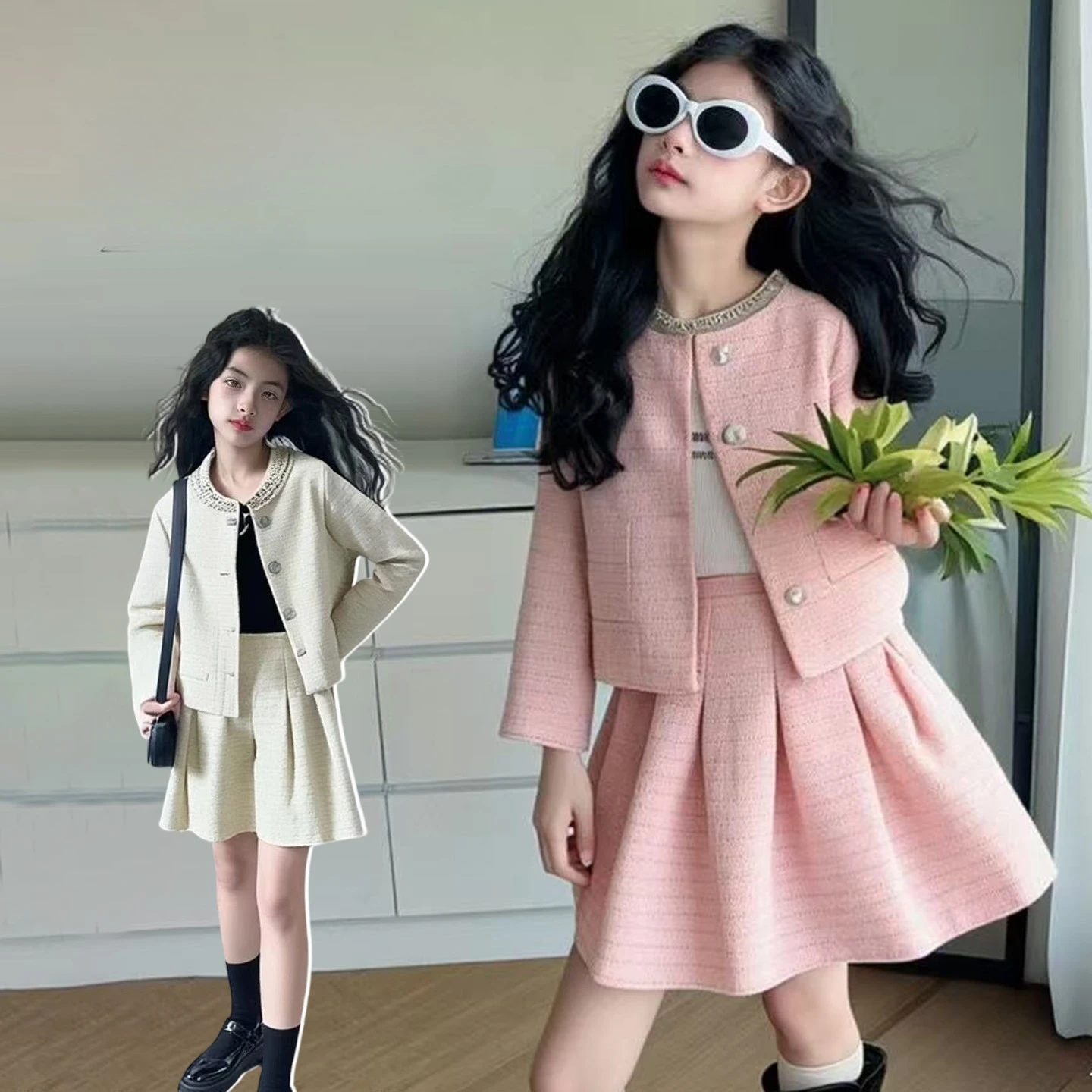 gonne-per-ragazza-grande-set-giacca-girocollo-lucida-gonna-a-pieghe-2-pezzi-francese-chic-rosa-bianco-vestiti-per-bambini-junior-adatti-abiti-per-bambini-adolescenti