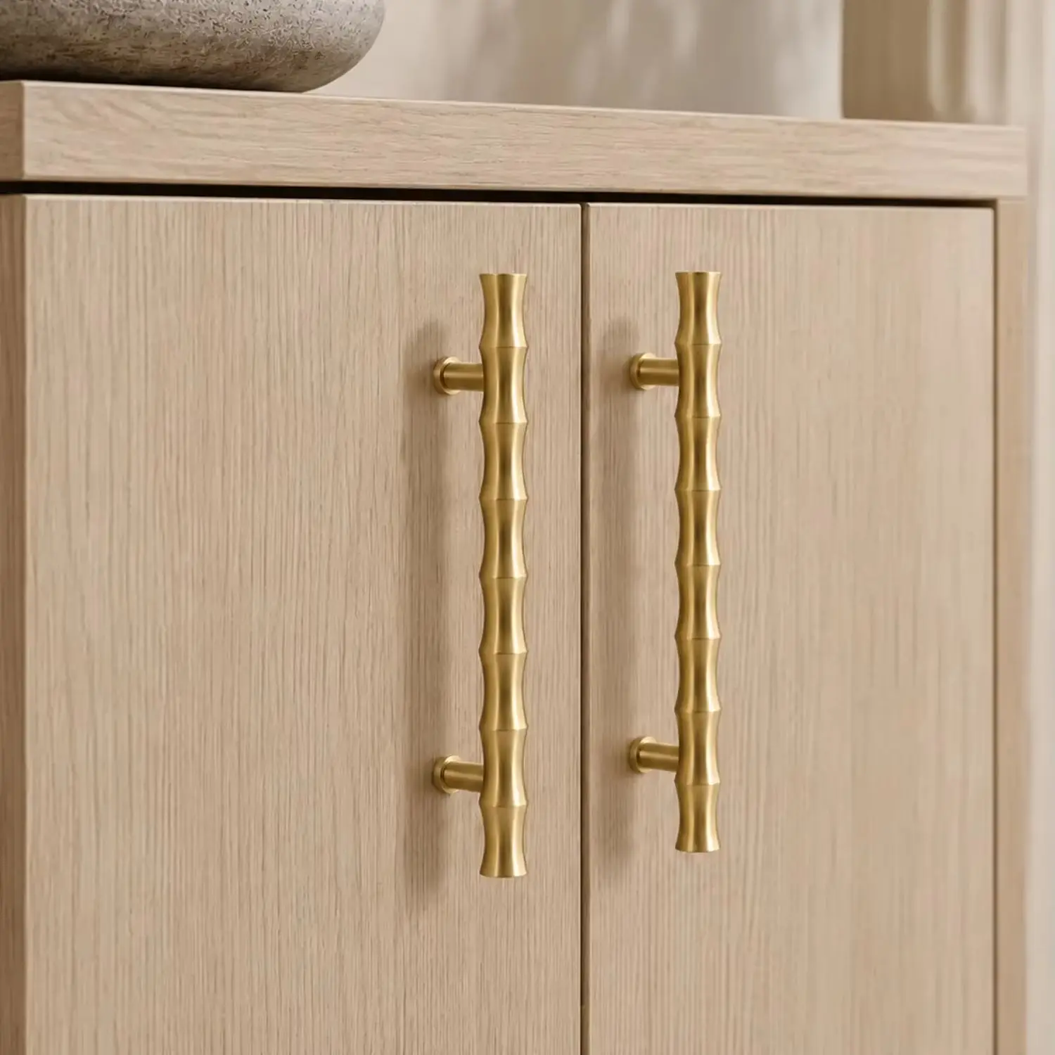 MFYS Bamboo Design Handles for Cabinet and Drawer Brass Wardrobe Pulls Kitchen Cupboard Door T Bar Knobs Furniture Hardware