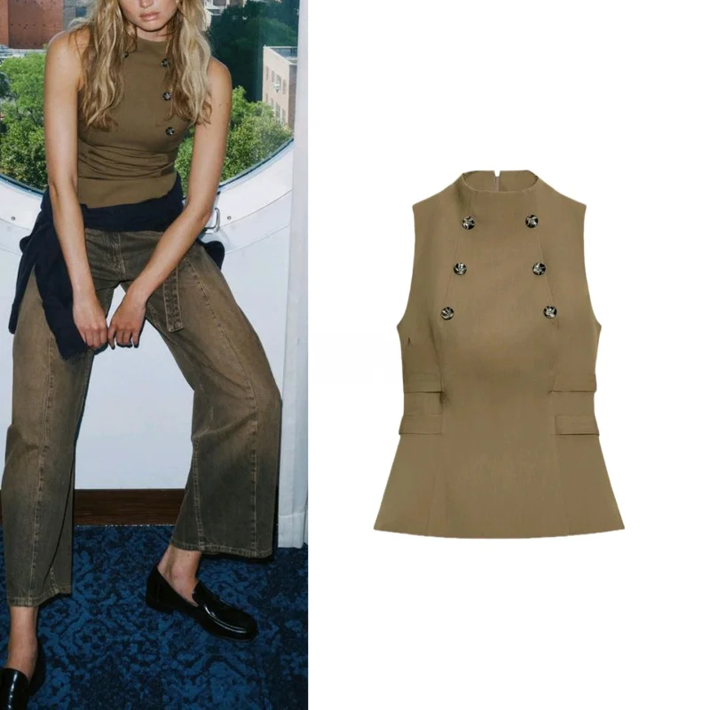 

Ele Autumn New Women's Button up Svel Stand Collar Slim Fit Vest Korean Sle 3067 Commute Pure Color Polyester