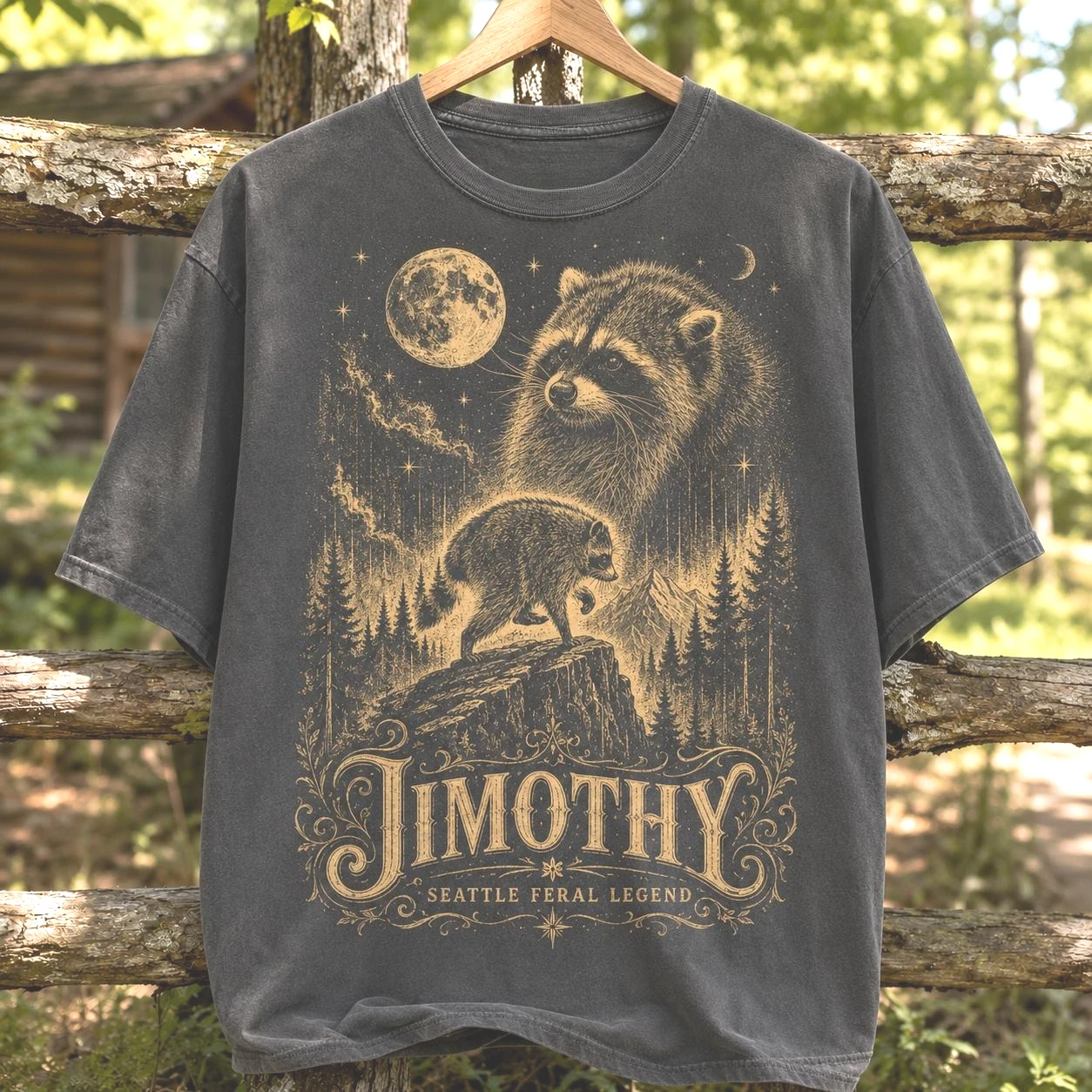 Vintage Jimothy Raccoon Shirt, Seattle Feral Legend Tee, Retro Moon Graphic Tshirt, Funny Trash Panda Cottagecore Animal Unisex